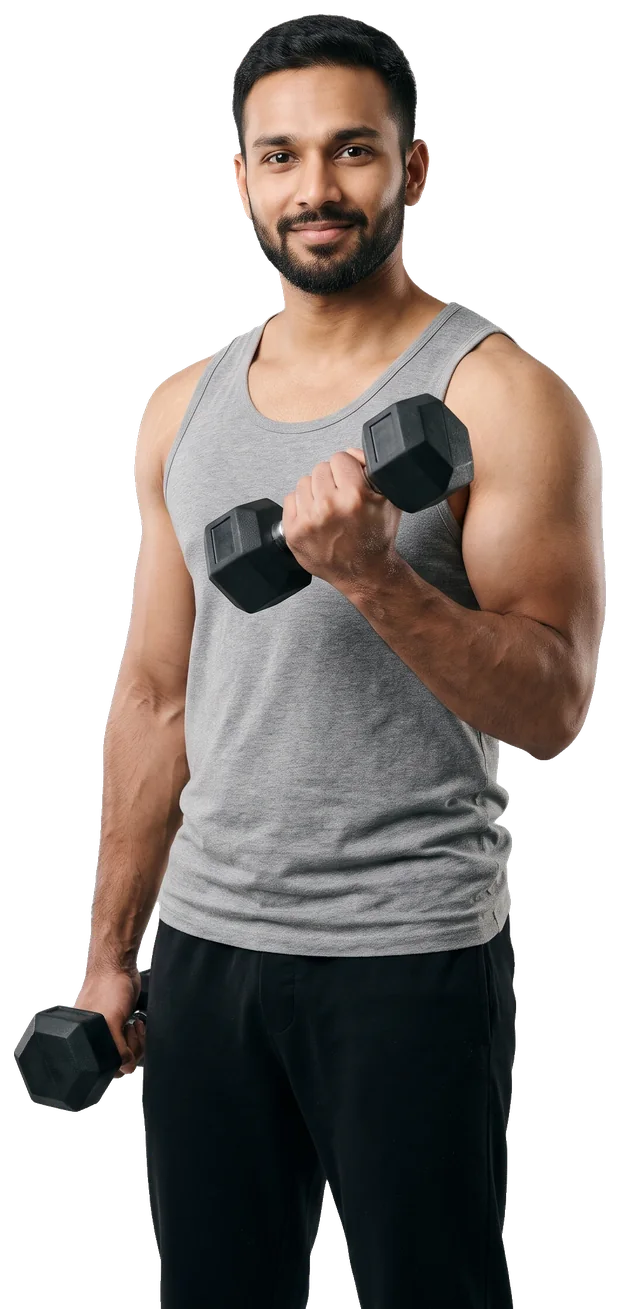 Confident athlete holding a dumbbell